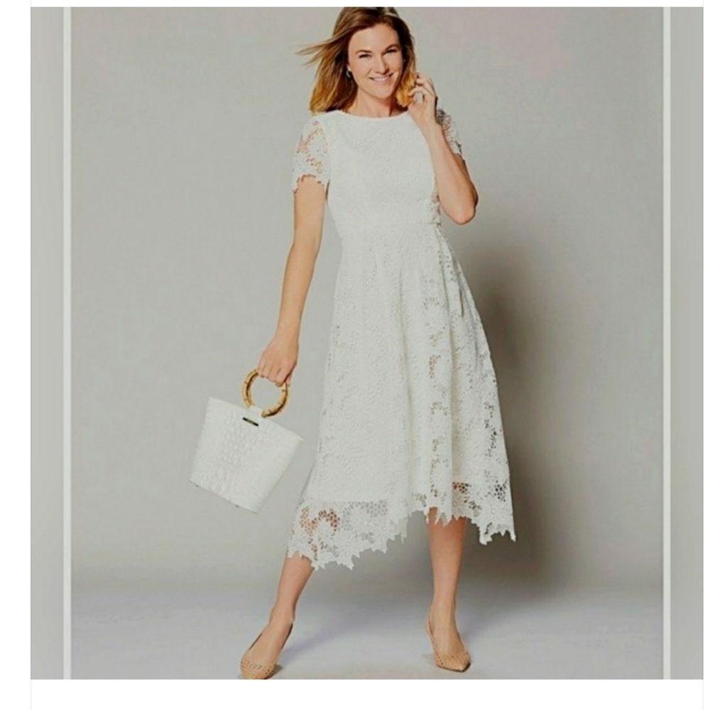 Preston & York White A-Line Midi Dress with Flutter Sleeves